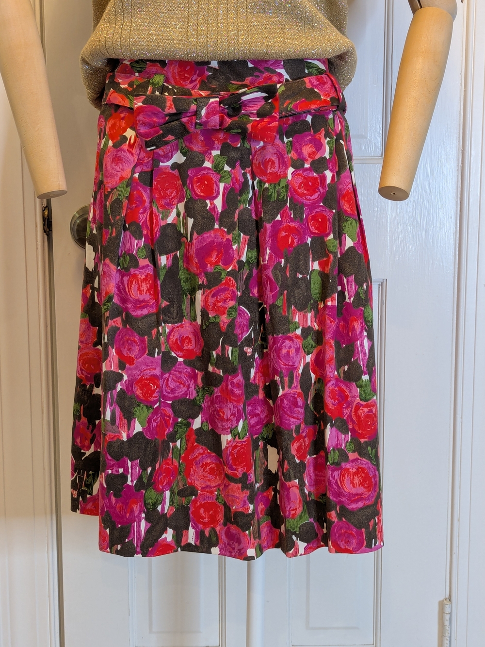 W/ Bow Belt! INC International Concepts Floral BOX Pleat Skirt in Pink